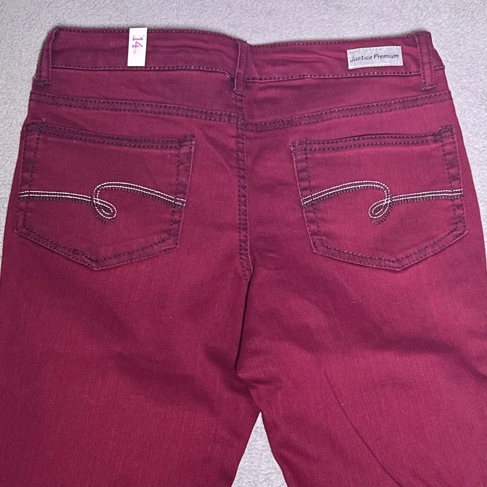 Justice Girls Premium Deep Red Skinny Jeans Size 14 Plus Stretch Low Rise‎ NWT